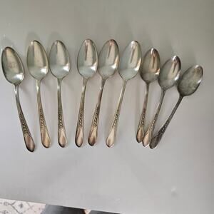 Vintage WM Rogers MFG Co Priscilla Spoons Set of 9 Silver Plate Cottagecore